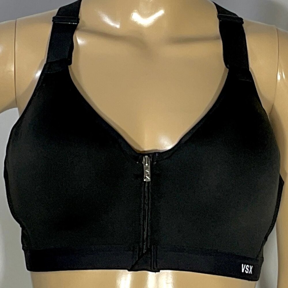 Victoria's Secret VSX Sports Bra 36B Black Front Zip Racerback